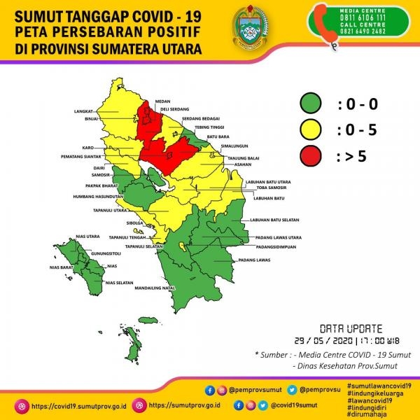 Peta Persebaran Positif di Provinsi Sumatera Utara 29 Mei 2020
